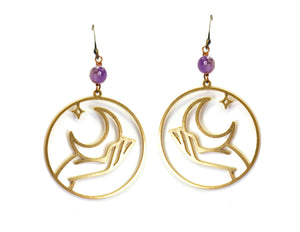 Hand Holding the Moon Earrings in Mutliple Colors - Edgy Petal Jewelry