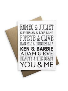 Romeo & Juliet ... You & Me Notecard - Tiramisu Paperie