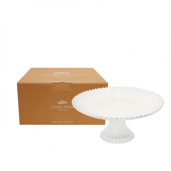 WHITE GIFT FOOTED PLATE MEDIUM PEARL