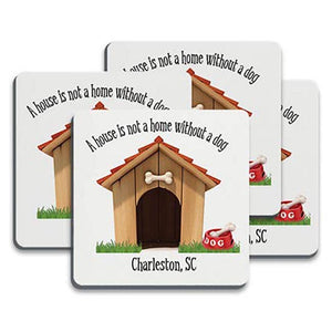 A house is not a home with out a dog - Rubber Coasters (set/4)  -  Mariasch Studios