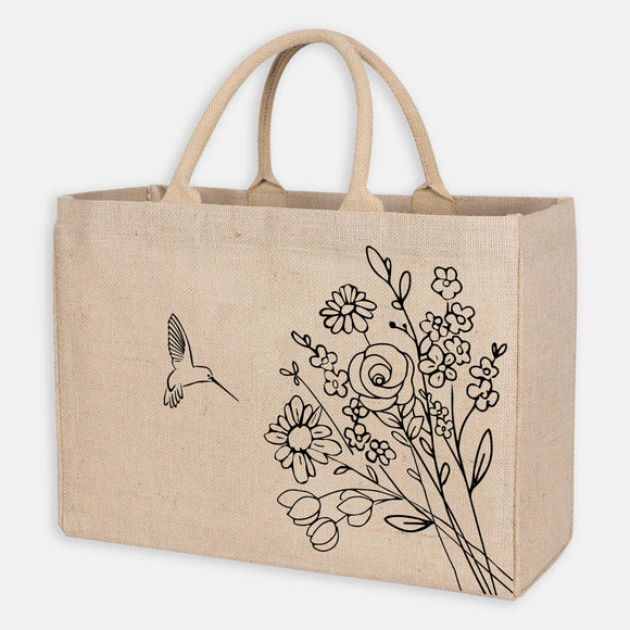 Hummingbird Jute Market Tote Bag - Durable and Oversized - KAF Home