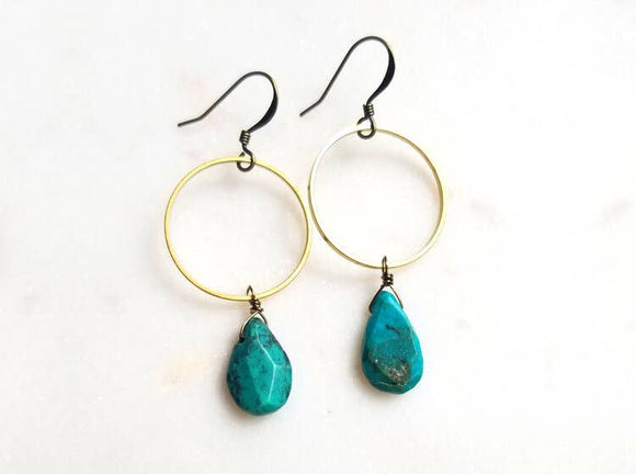 Turquoise Hoop Boho Brass Earrings - Edgy Petal Jewelry