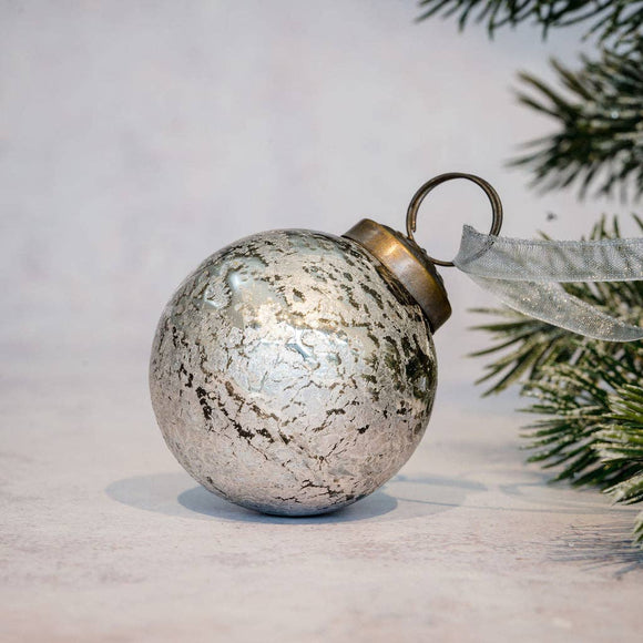 Silver Antique Foil Glass Christmas Bauble - 2
