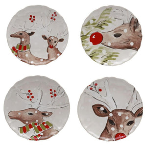 White Dessert Plates set of 4 - Deer Friends