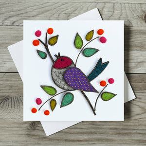 Berry Chorus Bird blank greetings card - Nicky Brier Designs