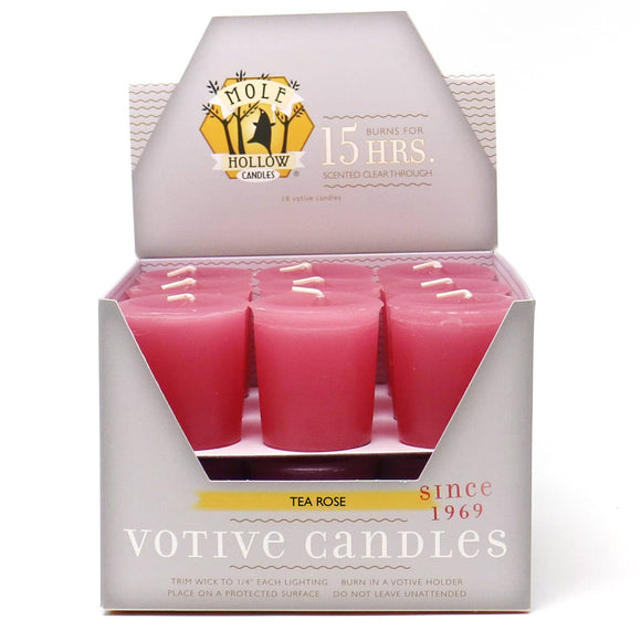Tea Rose Scented Votive Candles - Mole Hollow Candles