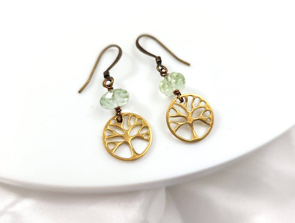 Tree of Life Earring with Green Amethyst - Edgy Petal Jewelry