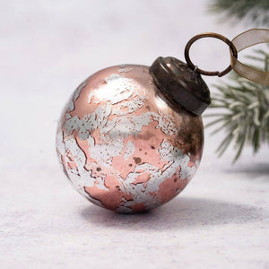 Rose Quartz With Silver Foil Glass Ball Ornament - 2" Medium  - Bollywood Christmas