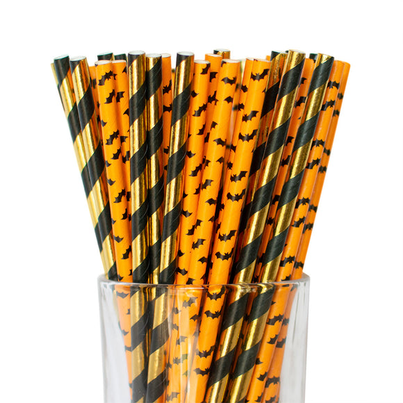 Twigs and Twirls - Bat & Gold Paper Straws, 25/pk