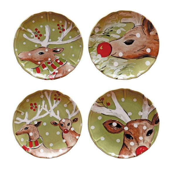 Green Dessert Plates set of 4 - Deer Friends