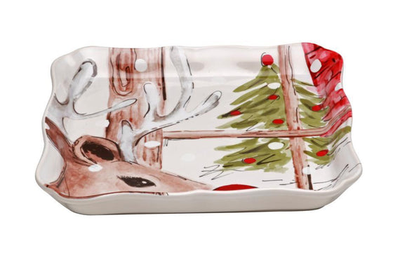 White Square Tray - Deer Friends