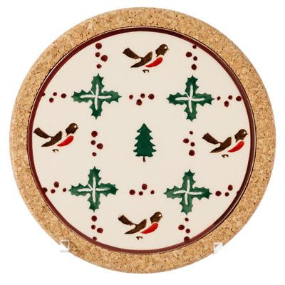 Winter Robin Round Cork Trivet