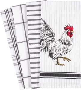 Rooster Print and Yarn dyed towels Set of 4 - 18" x 28" - KAF Home