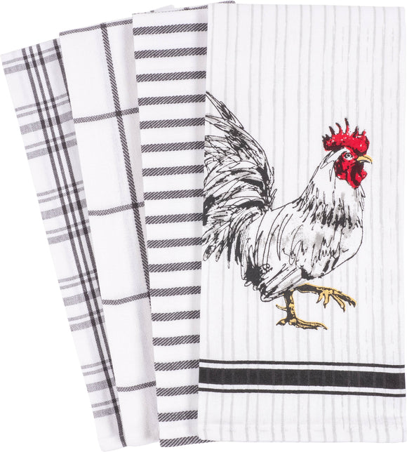 Rooster Print and Yarn dyed towels Set of 4 - 18