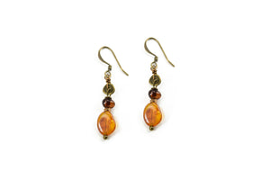 Boho Baltic Amber Two Tone Beaded Drop Earrings - Edgy Petal Jewelry Wire Wrapped