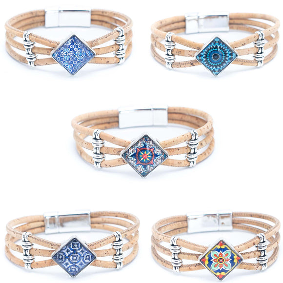 Square tile cork bracelet with magnetic closure bracelet
