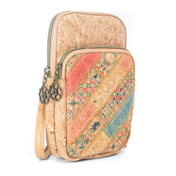 D - Cork Patchwork Embellished Women's Phone Pouch BAGF-060 - Meninas Bonitas Cork