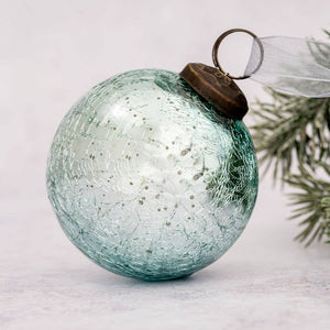 Mint Crackle Glass Christmas Bauble - 3" Large   - Bollywood Christmas
