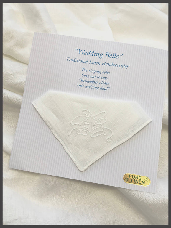 Wedding Bells Embroidered Linen Handkerchief